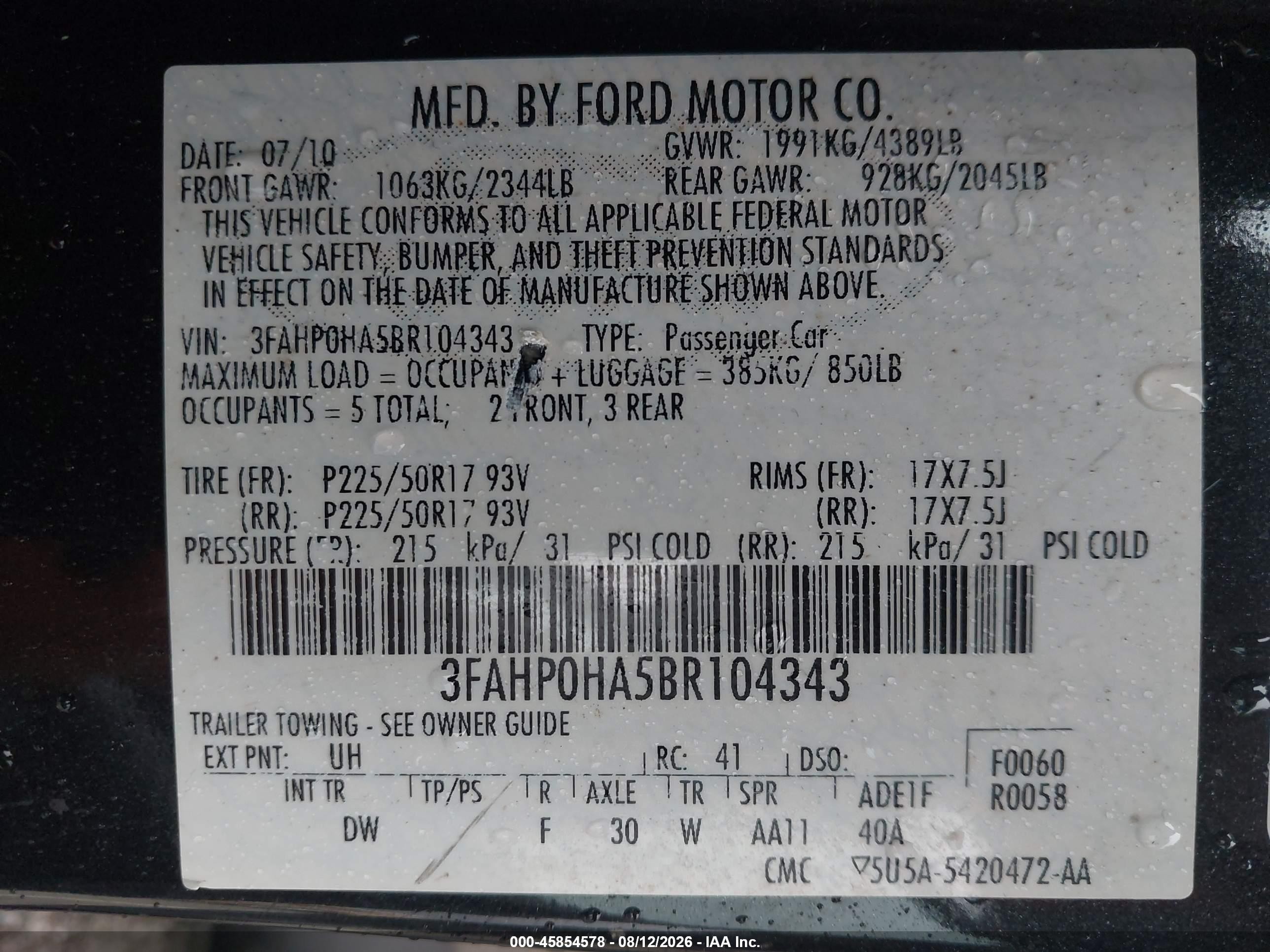 2011 Ford Fusion Se Black vin: 3FAHP0HA5BR104343