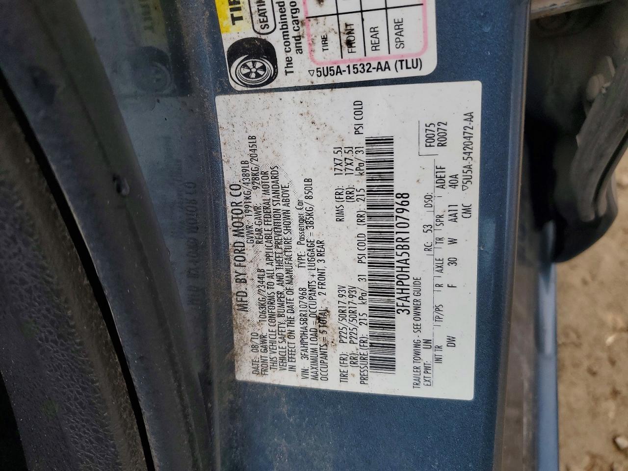 2011 Ford Fusion Se Blue vin: 3FAHP0HA5BR107968