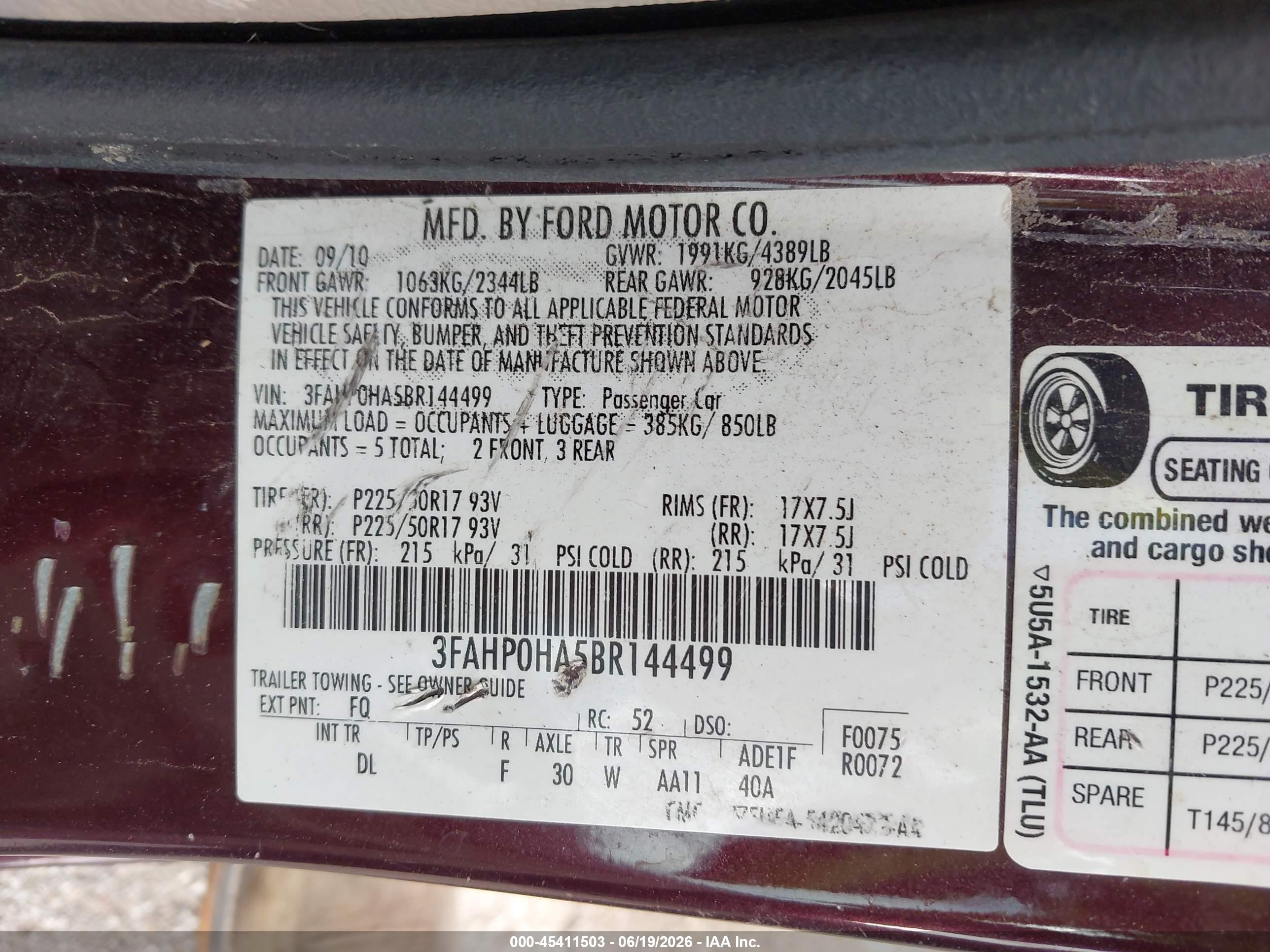 2011 Ford Fusion Se Maroon vin: 3FAHP0HA5BR144499