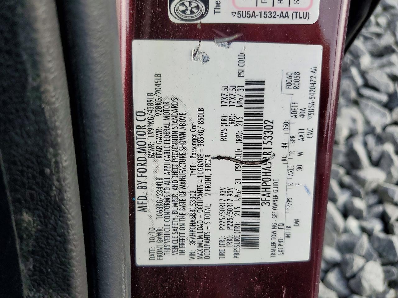 2011 Ford Fusion Se Burgundy vin: 3FAHP0HA5BR153302