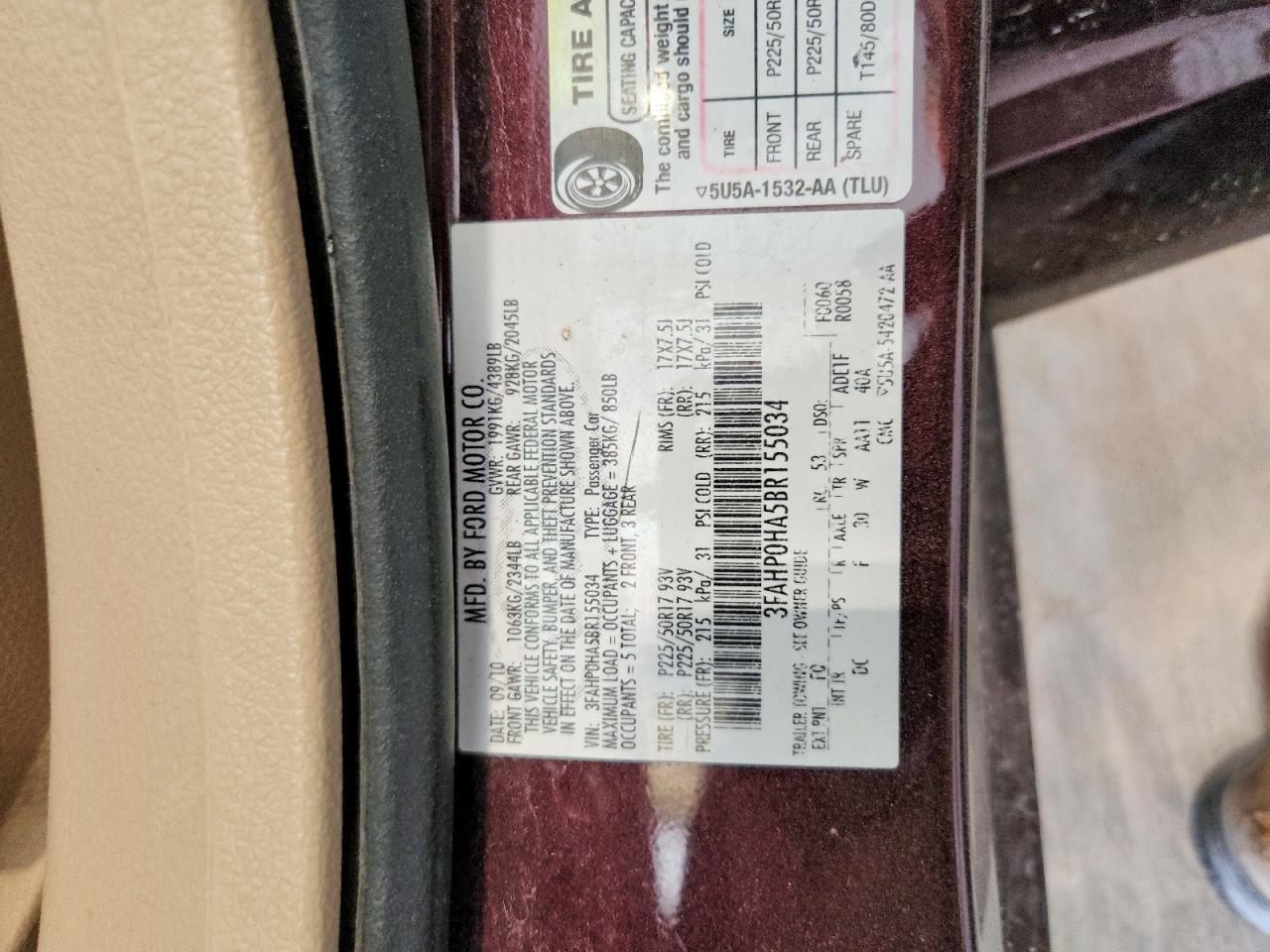 2011 Ford Fusion Se Burgundy vin: 3FAHP0HA5BR155034