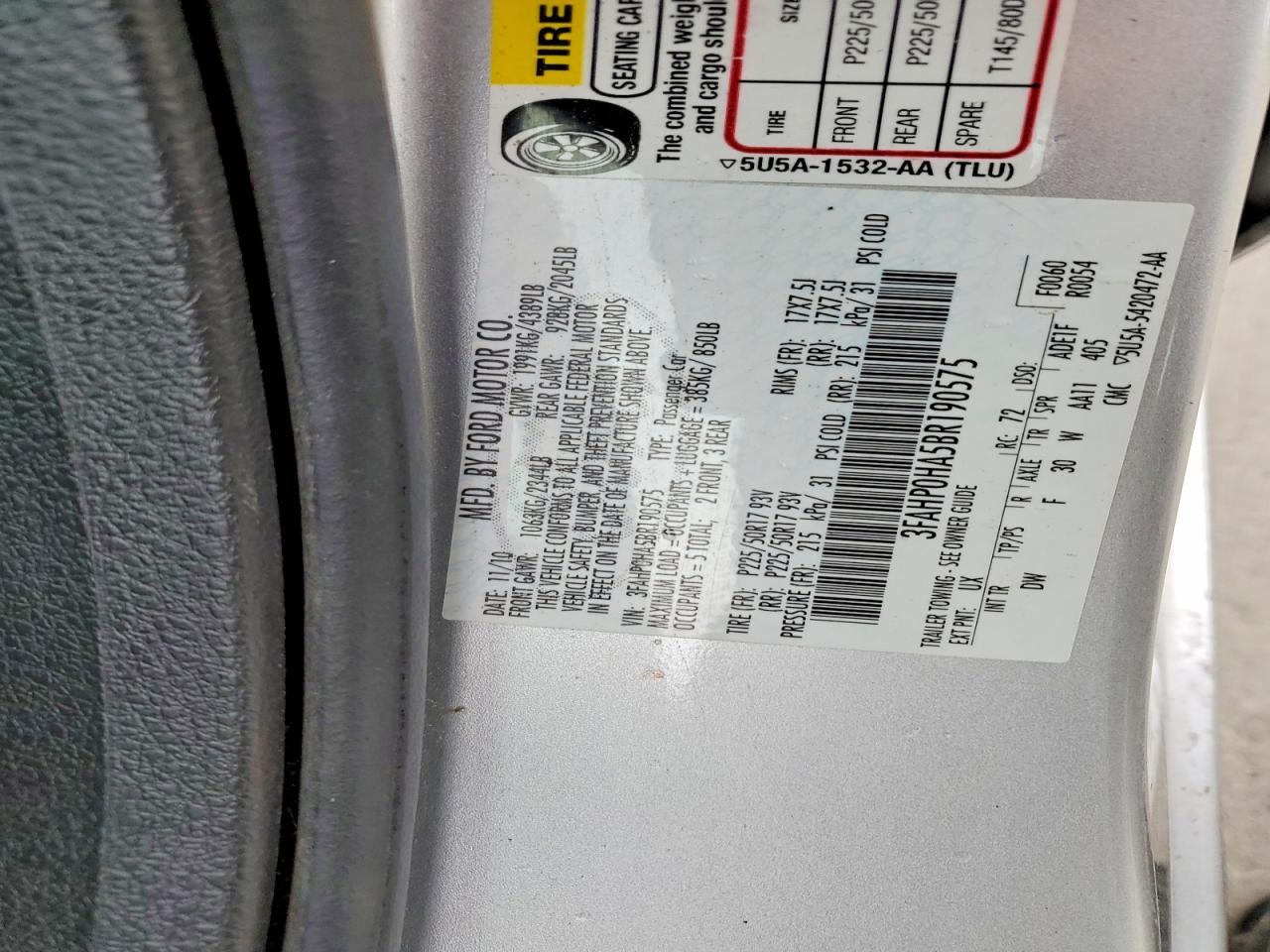 2011 Ford Fusion Se Silver vin: 3FAHP0HA5BR190575