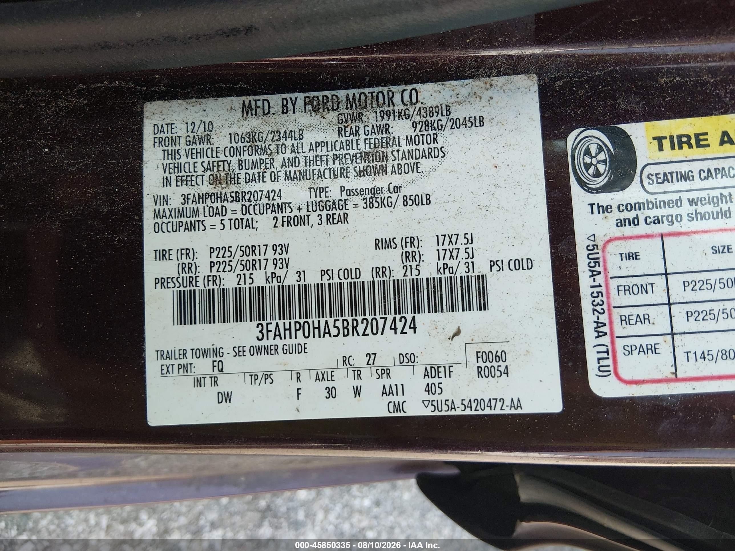 2011 Ford Fusion Se Burgundy vin: 3FAHP0HA5BR207424