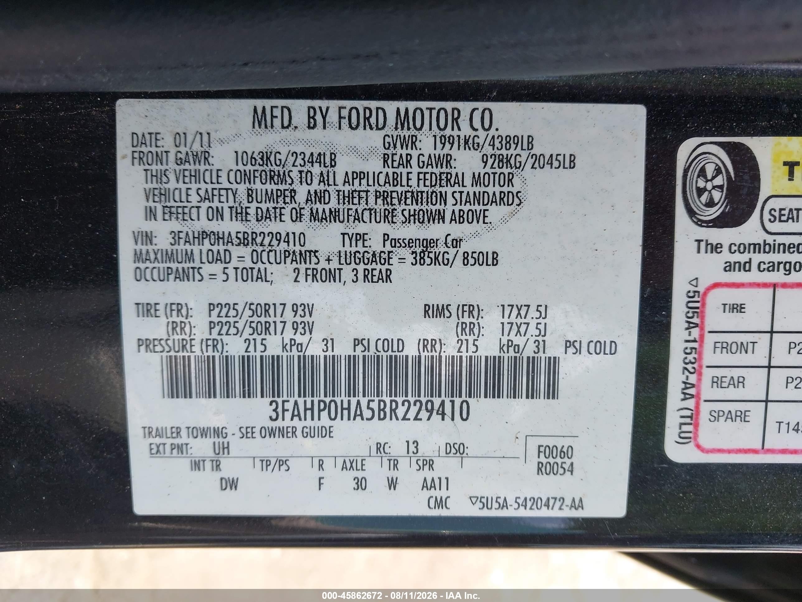 2011 Ford Fusion Se Black vin: 3FAHP0HA5BR229410