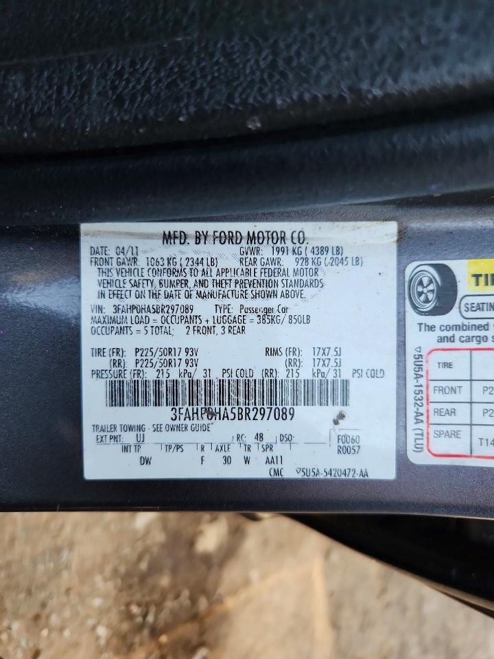 2011 Ford Fusion Se Gray vin: 3FAHP0HA5BR297089