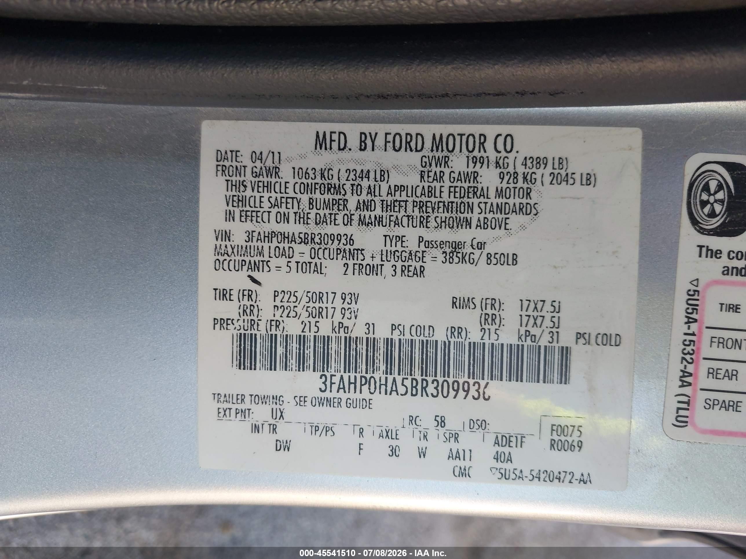 2011 Ford Fusion Se Silver vin: 3FAHP0HA5BR309936
