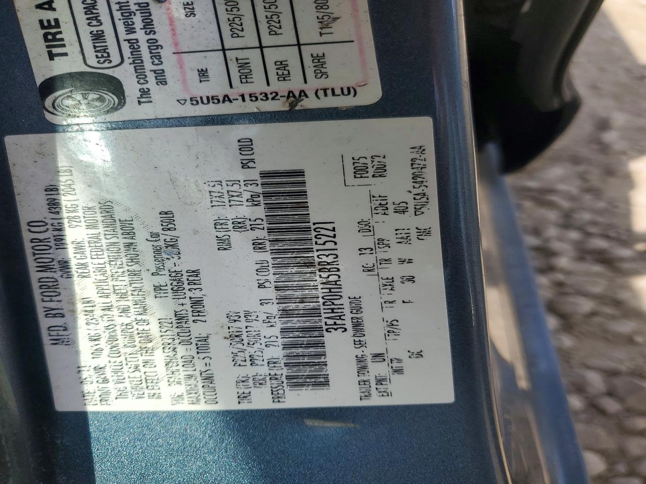 2011 Ford Fusion Se Blue vin: 3FAHP0HA5BR315221