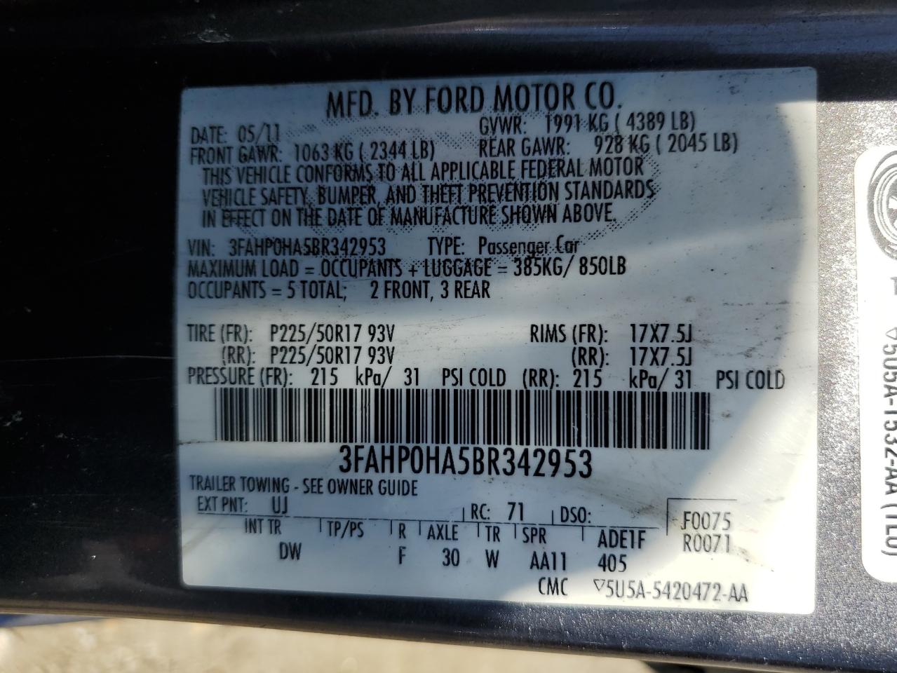 2011 Ford Fusion Se Gray vin: 3FAHP0HA5BR342953