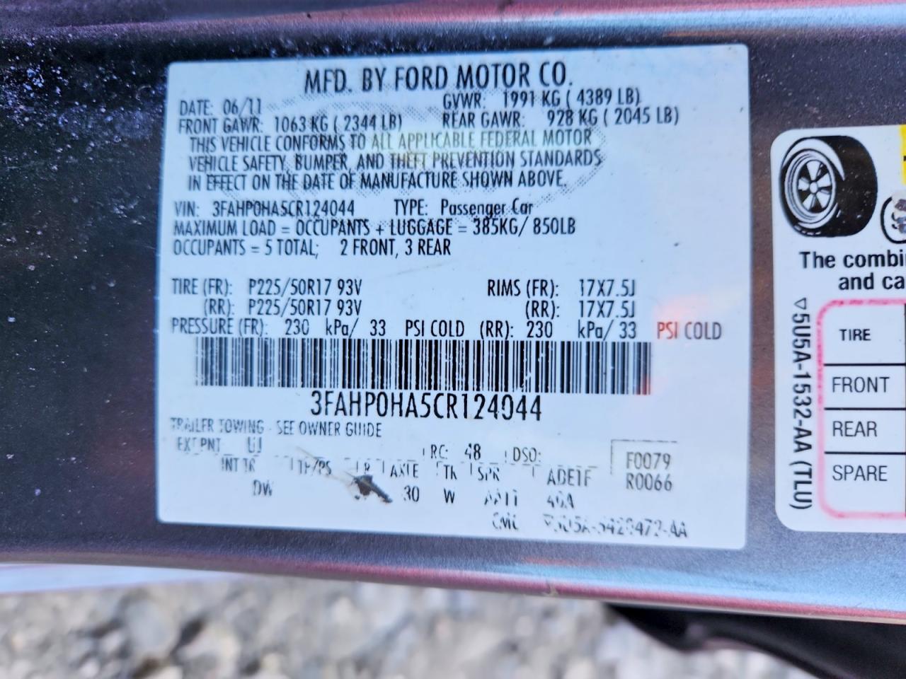 2012 Ford Fusion Se Gray vin: 3FAHP0HA5CR124044