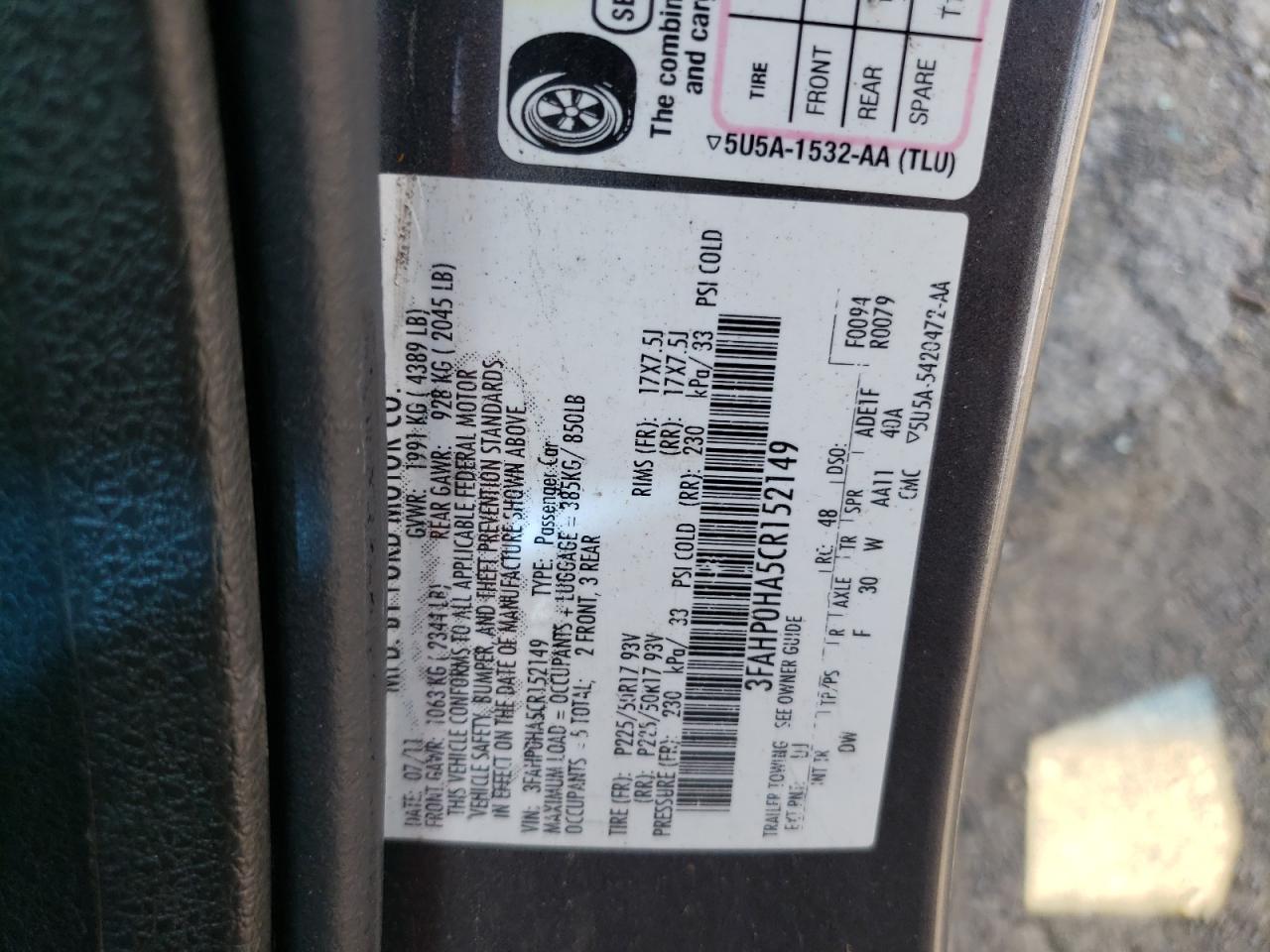 2012 Ford Fusion Gray vin: 3FAHP0HA5CR152149