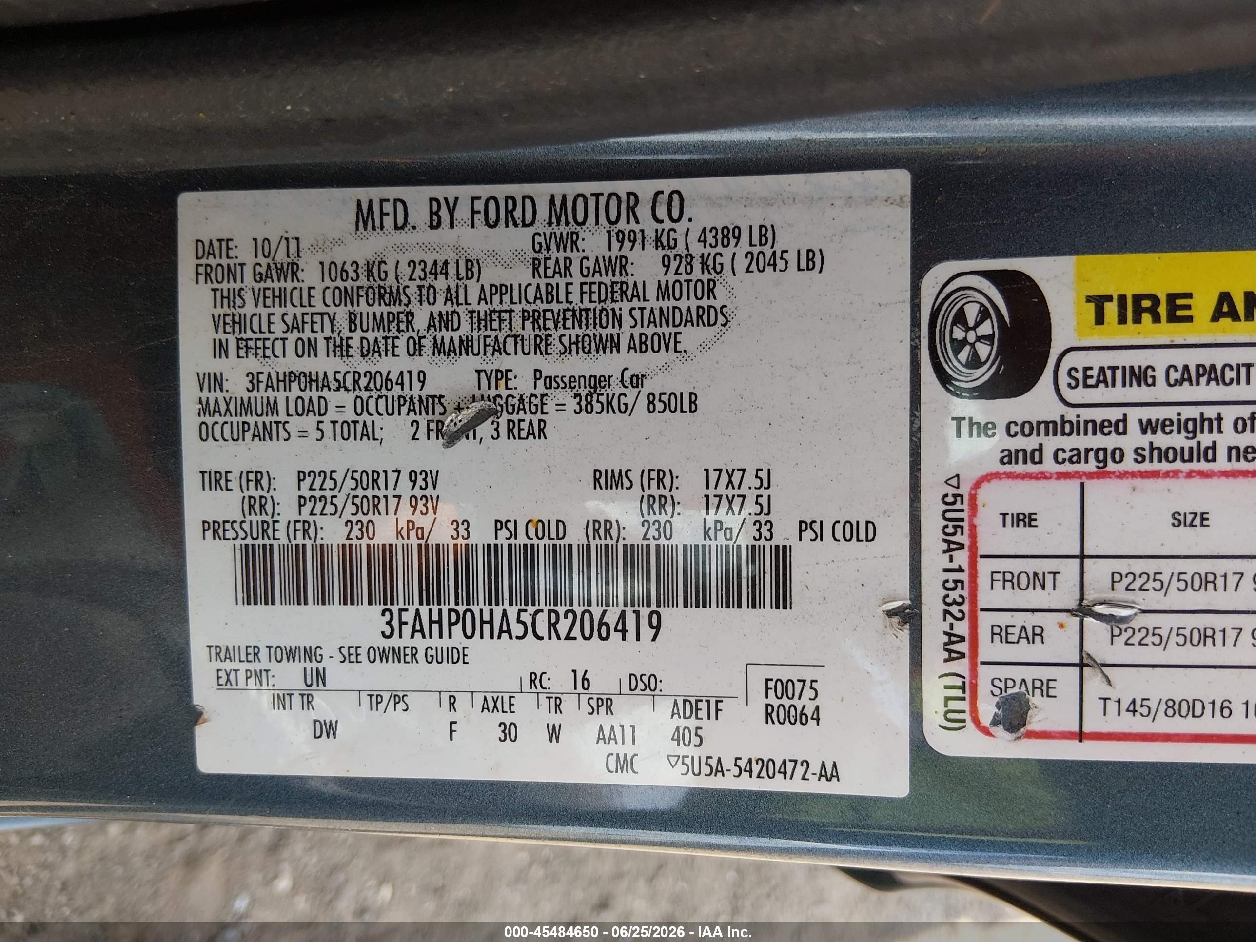 2012 Ford Fusion Se Turquoise vin: 3FAHP0HA5CR206419