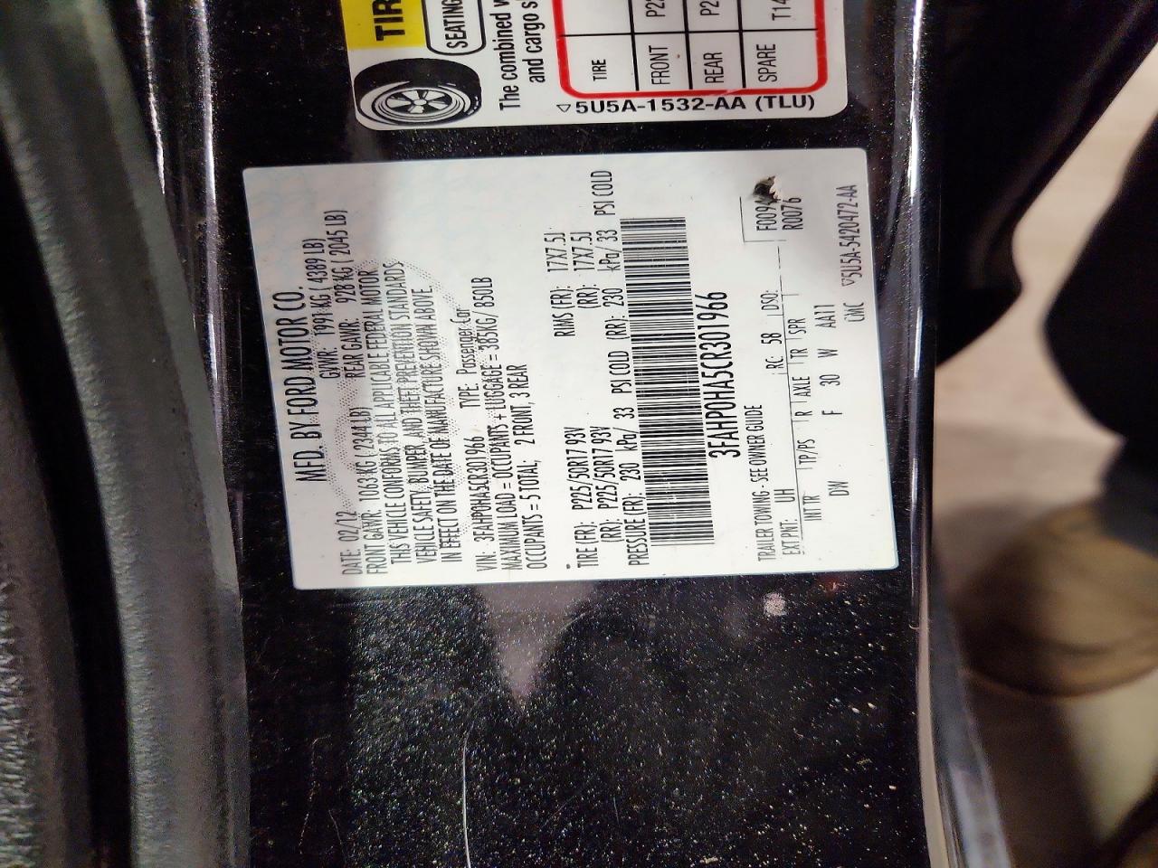 2012 Ford Fusion Se Black vin: 3FAHP0HA5CR301966