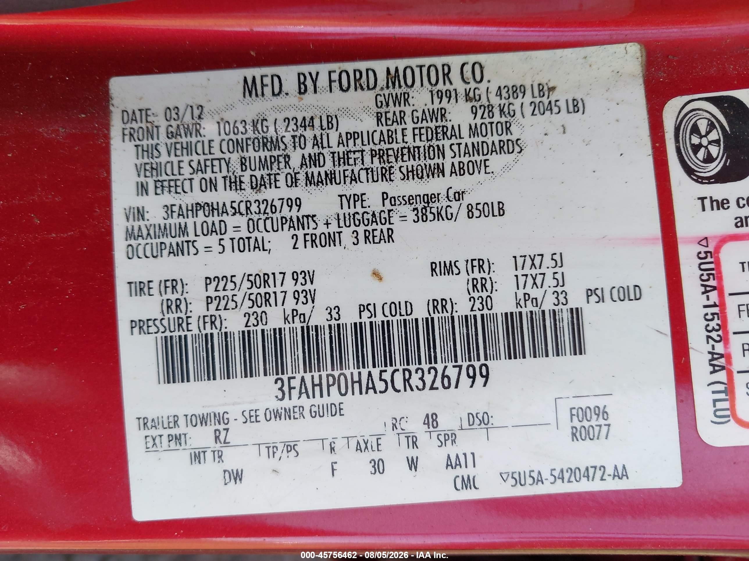 2012 Ford Fusion Se Red vin: 3FAHP0HA5CR326799