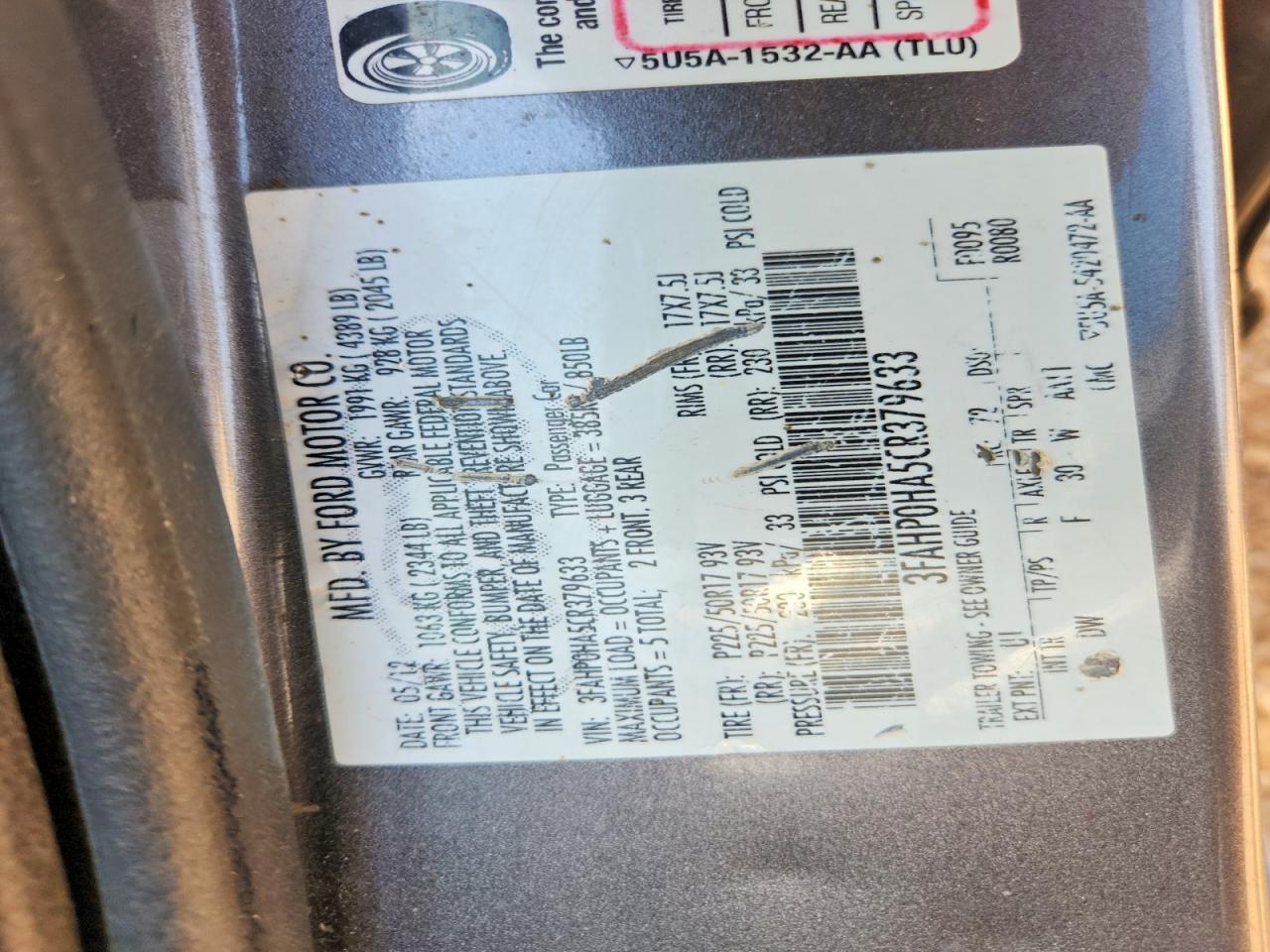 2012 Ford Fusion Se Gray vin: 3FAHP0HA5CR379633
