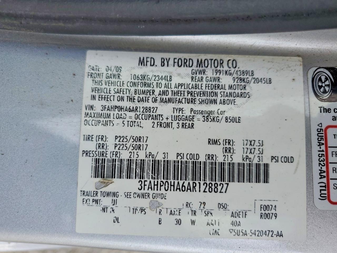 2010 Ford Fusion Se Silver vin: 3FAHP0HA6AR128827
