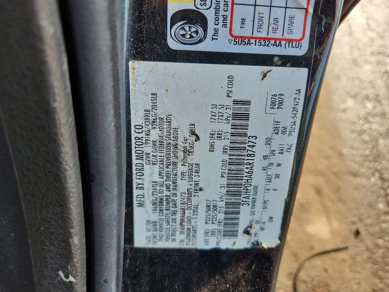 2010 Ford Fusion Se Black vin: 3FAHP0HA6AR187473