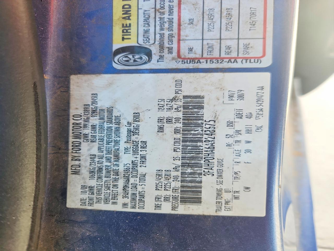2010 Ford Fusion Se Blue vin: 3FAHP0HA6AR248675