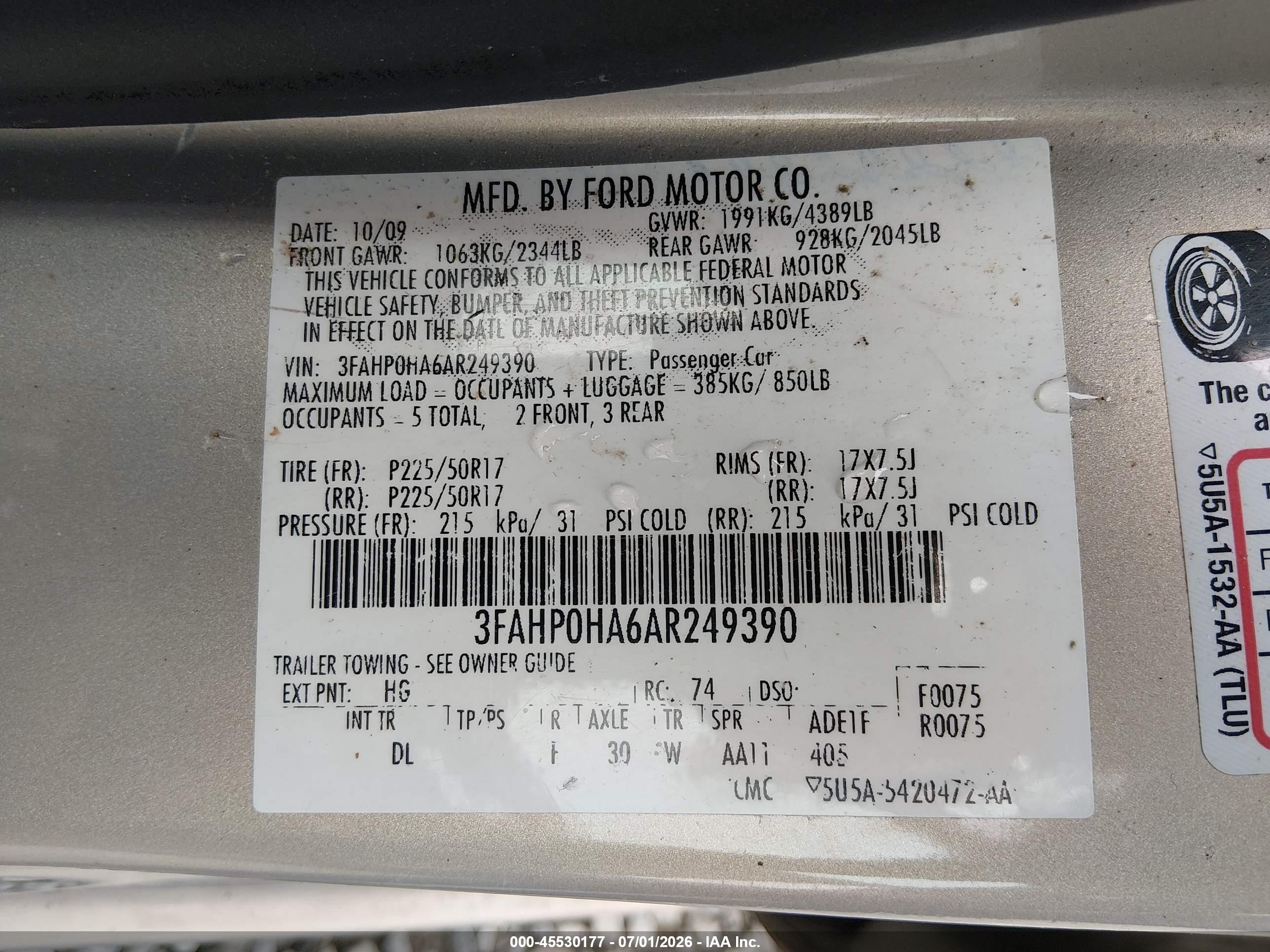2010 Ford Fusion Se Gold vin: 3FAHP0HA6AR249390