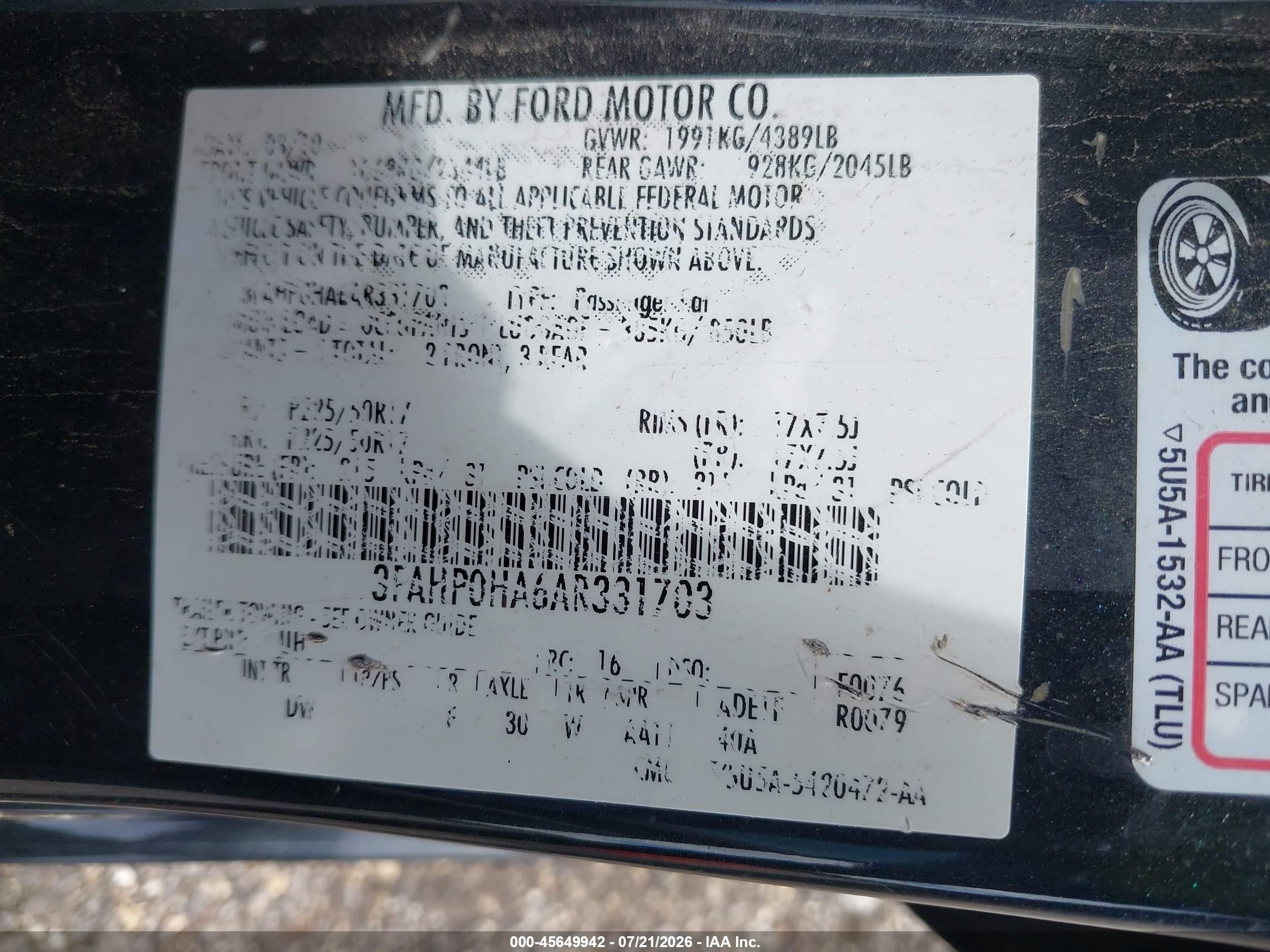 2010 Ford Fusion Se Black vin: 3FAHP0HA6AR331703