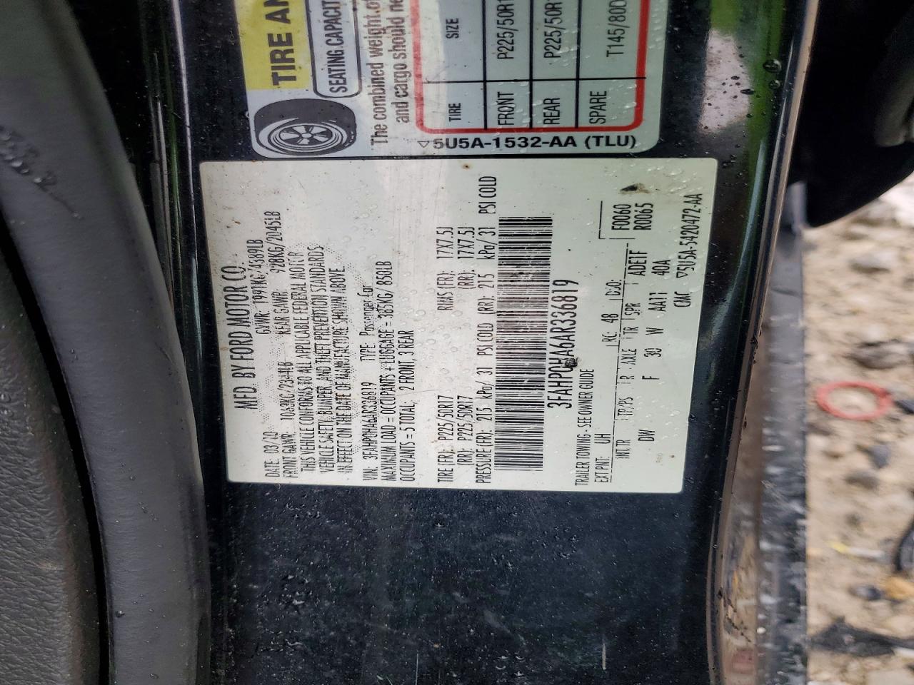 2010 Ford Fusion Se Black vin: 3FAHP0HA6AR336819