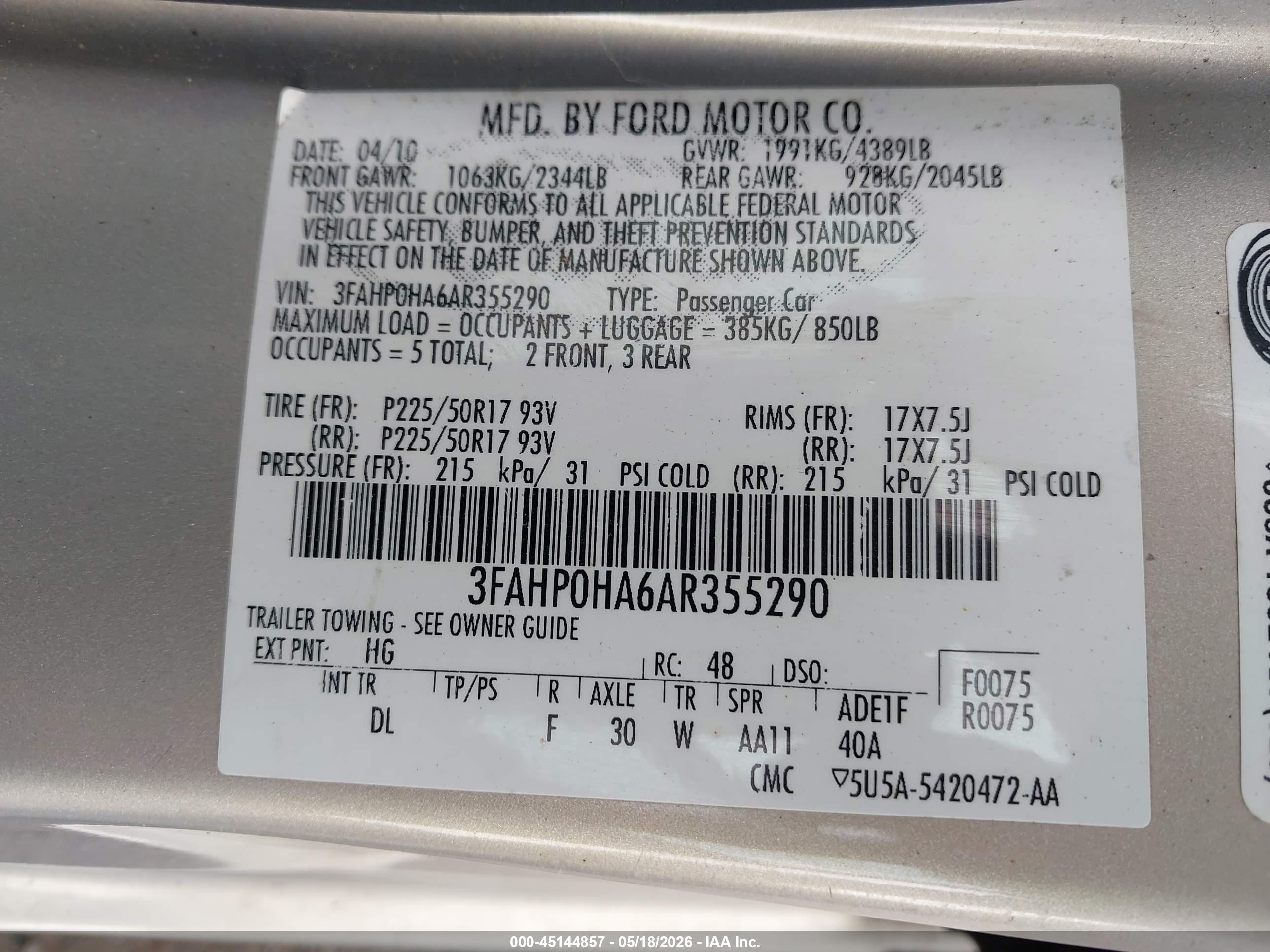 2010 Ford Fusion Se Gray vin: 3FAHP0HA6AR355290