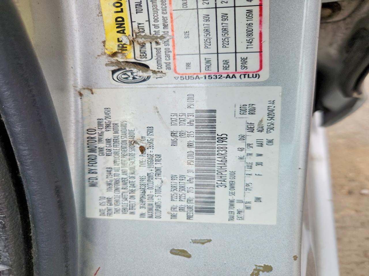 2010 Ford Fusion Se Silver vin: 3FAHP0HA6AR381985