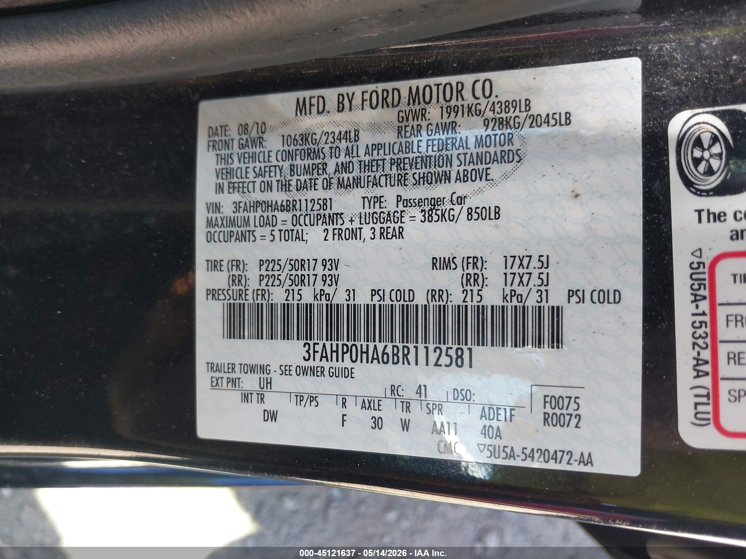 2011 Ford Fusion Se Black vin: 3FAHP0HA6BR112581