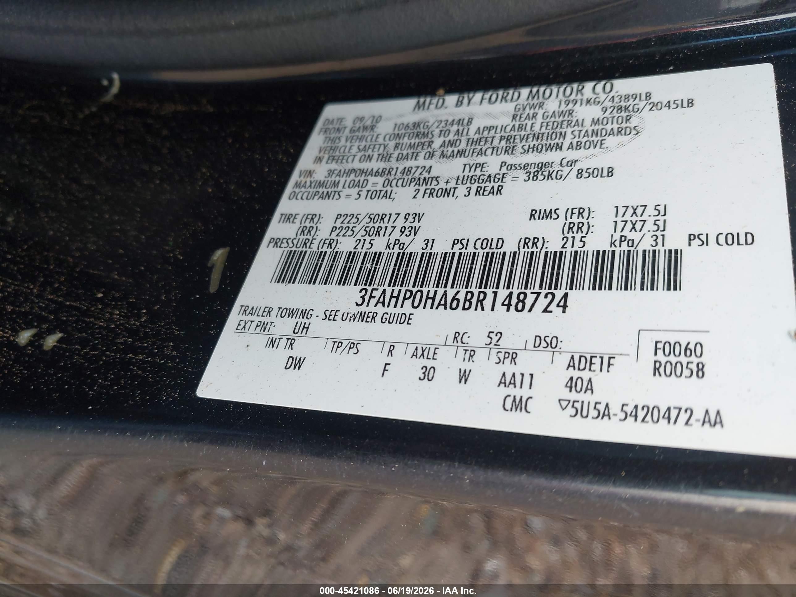 2011 Ford Fusion Se Black vin: 3FAHP0HA6BR148724