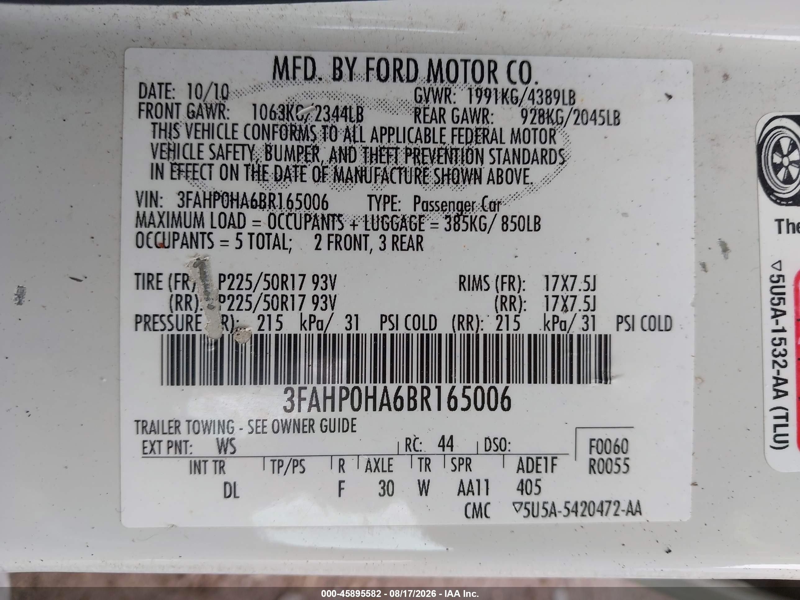 2011 Ford Fusion Se White vin: 3FAHP0HA6BR165006