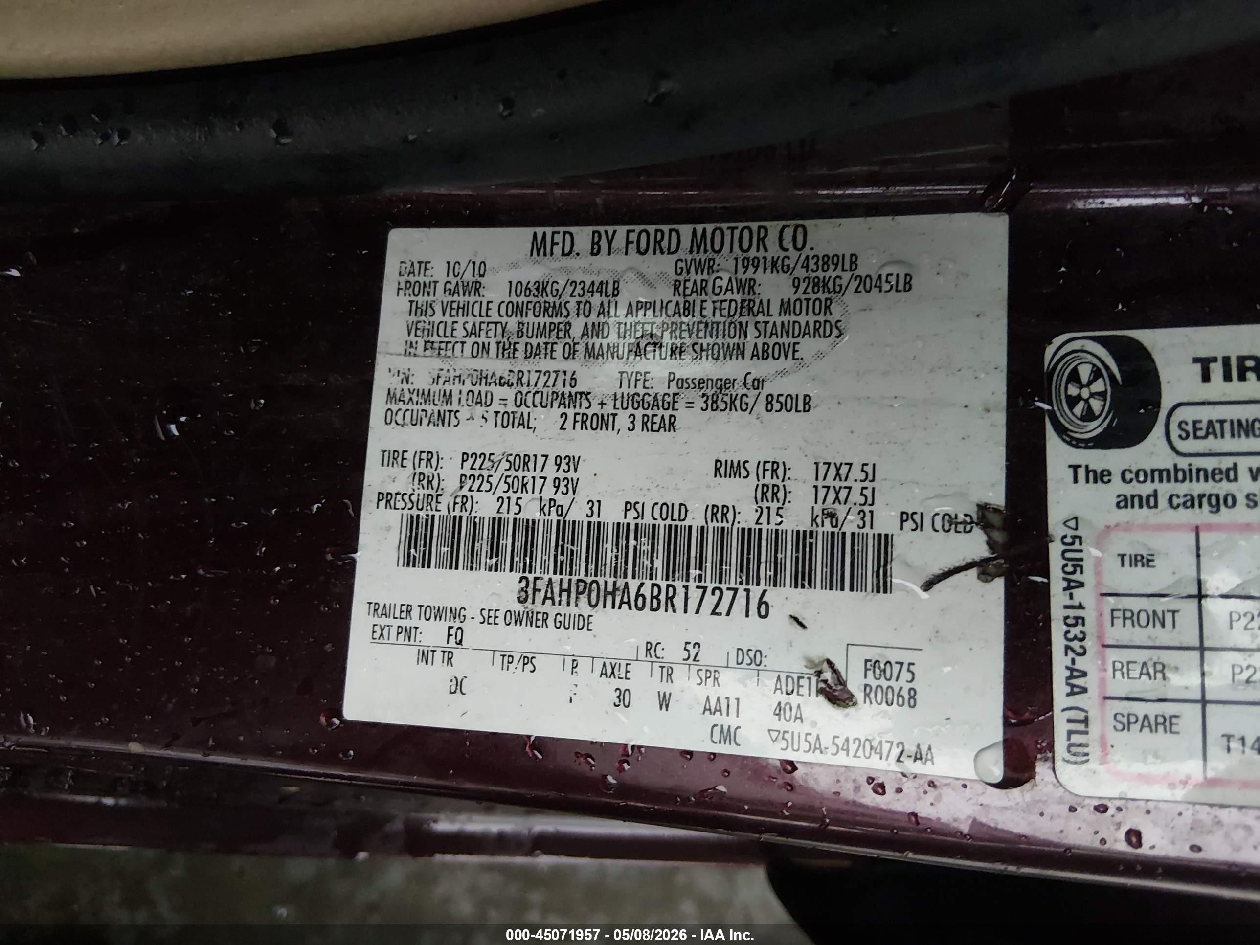 2011 Ford Fusion Se Maroon vin: 3FAHP0HA6BR172716