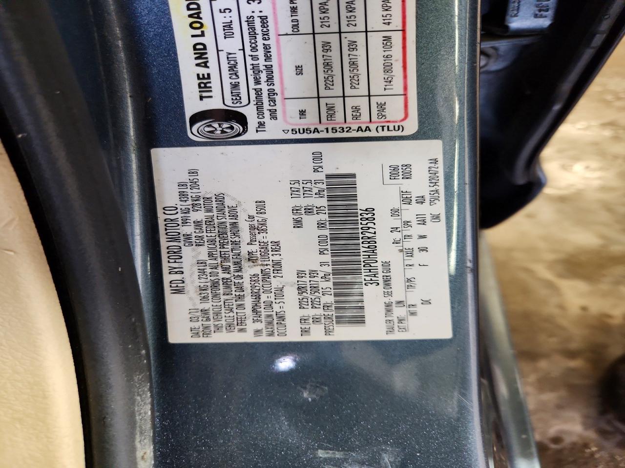 2011 Ford Fusion Se Blue vin: 3FAHP0HA6BR295836