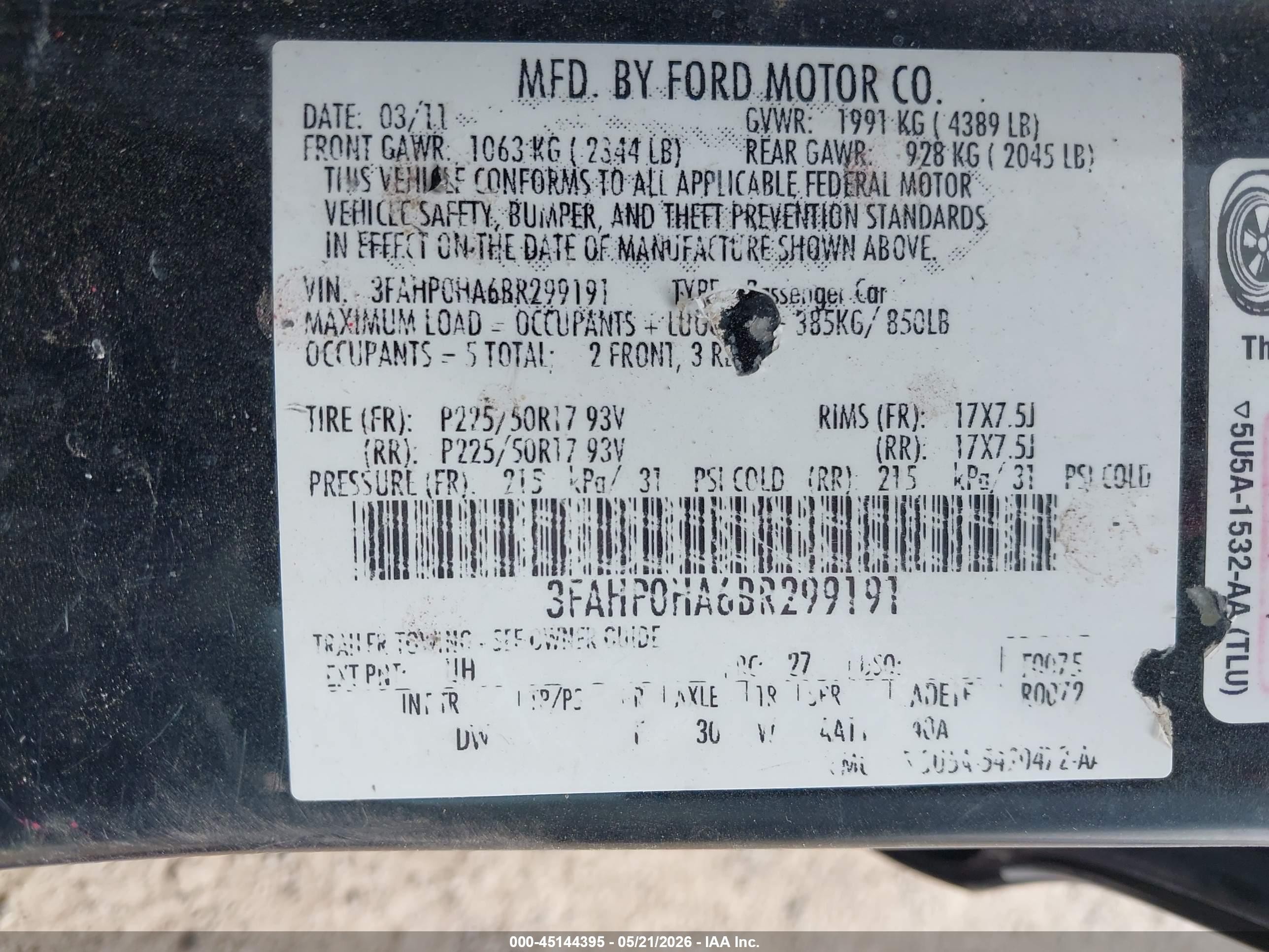 2011 Ford Fusion Se Black vin: 3FAHP0HA6BR299191