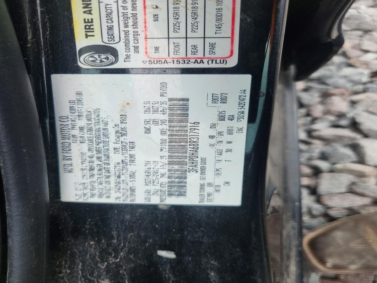 2011 Ford Fusion Se Black vin: 3FAHP0HA6BR317916