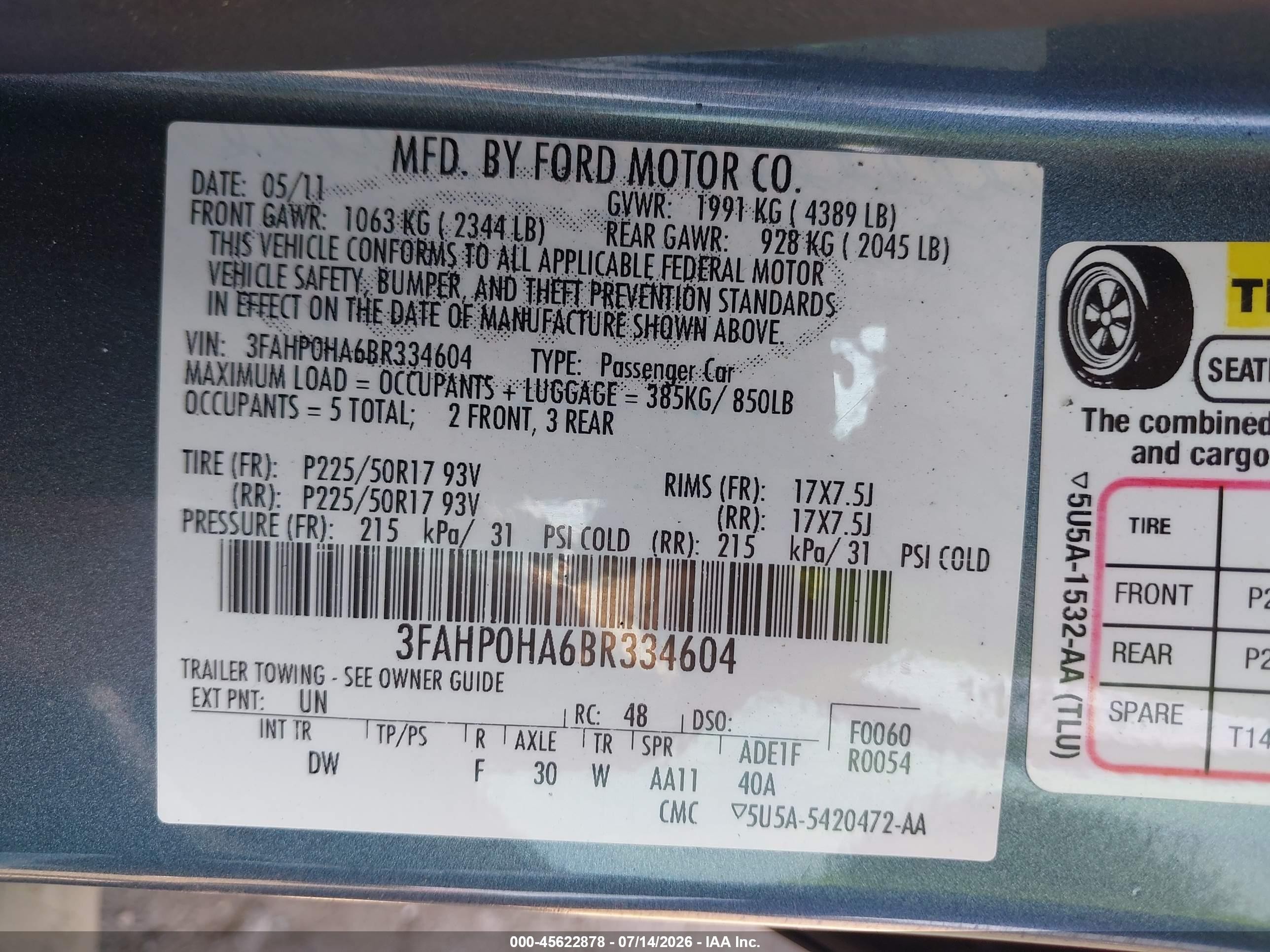 2011 Ford Fusion Se Light Blue vin: 3FAHP0HA6BR334604