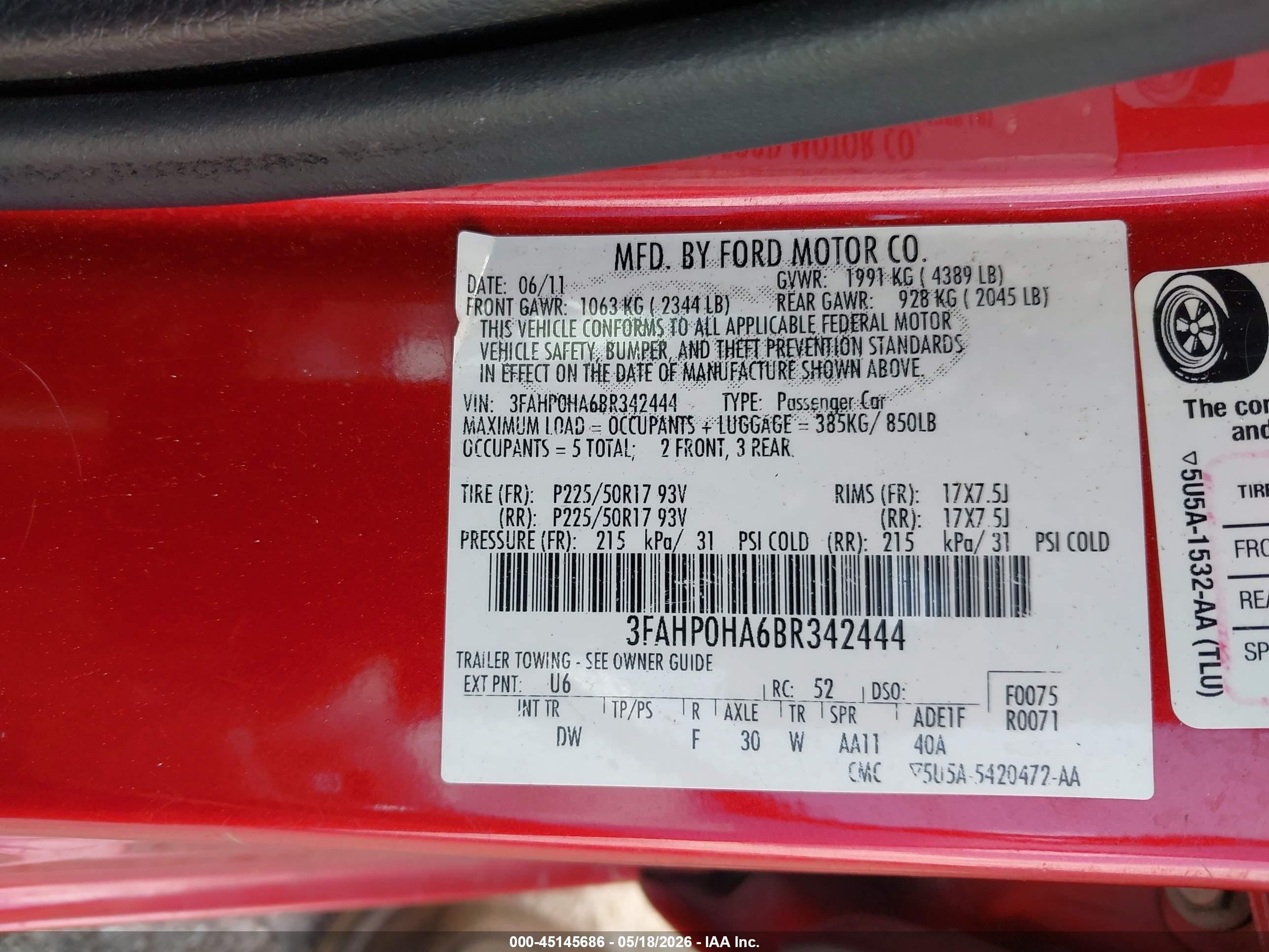 2011 Ford Fusion Se Red vin: 3FAHP0HA6BR342444