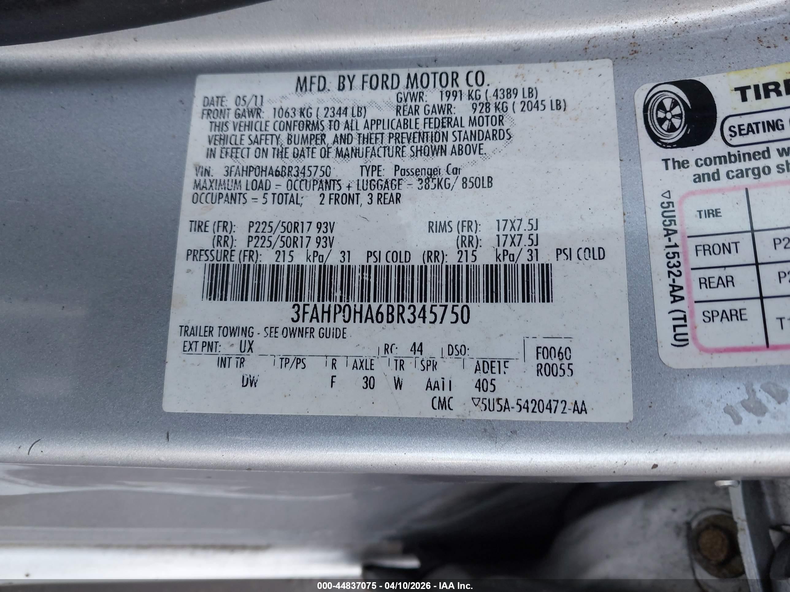 2011 Ford Fusion Se Silver vin: 3FAHP0HA6BR345750