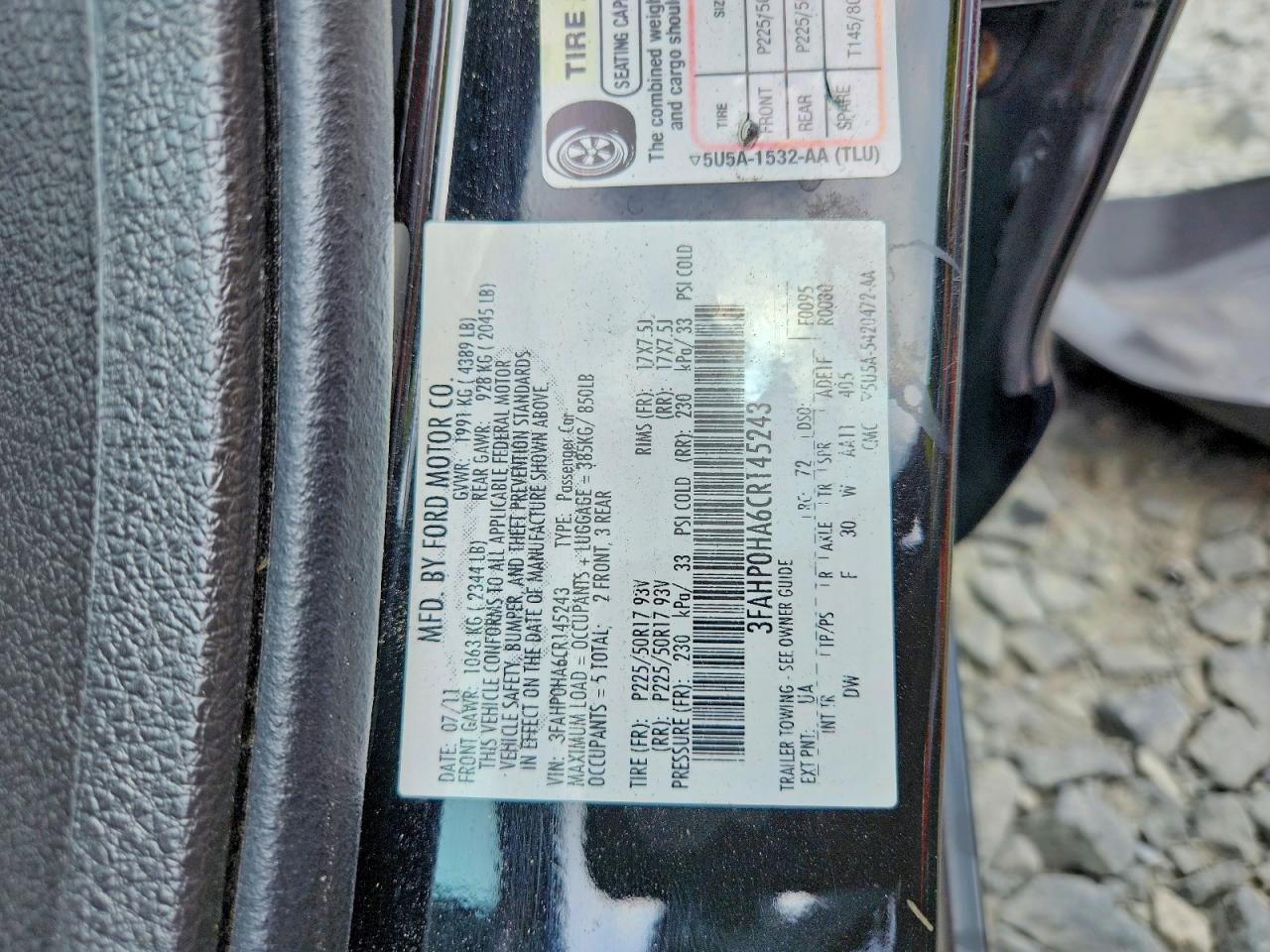 2012 Ford Fusion Se Black vin: 3FAHP0HA6CR145243