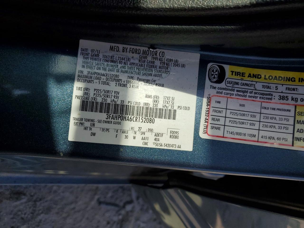 2012 Ford Fusion Se Blue vin: 3FAHP0HA6CR152080