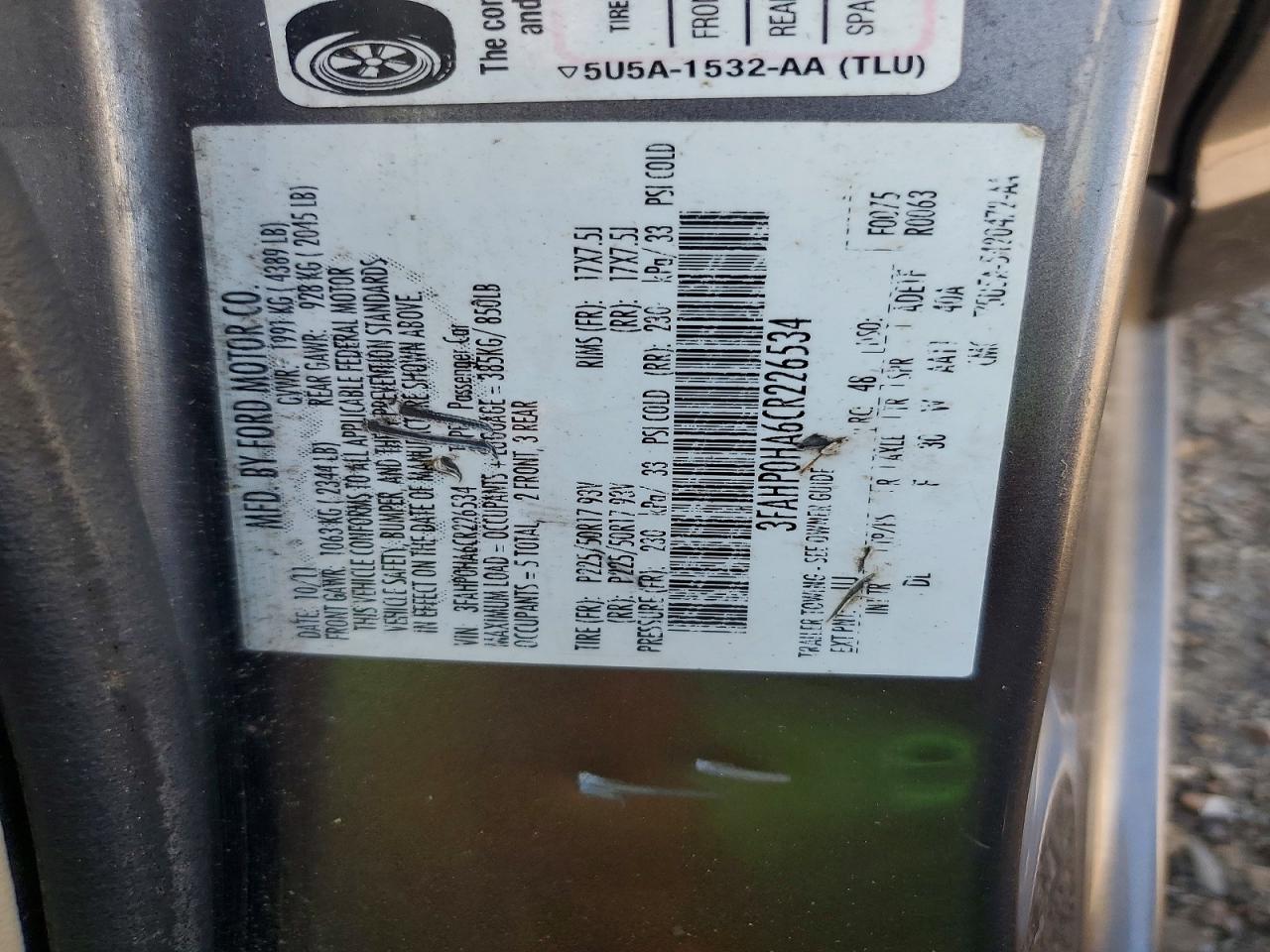 2012 Ford Fusion Se Gray vin: 3FAHP0HA6CR226534