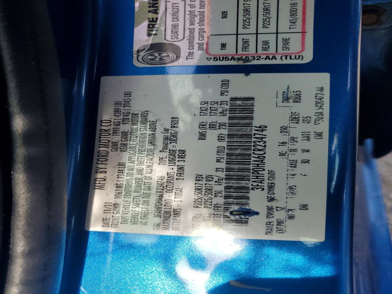 2012 Ford Fusion Se Blue vin: 3FAHP0HA6CR234746