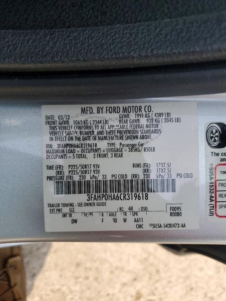 2012 Ford Fusion Se Серебряный vin: 3FAHP0HA6CR319618