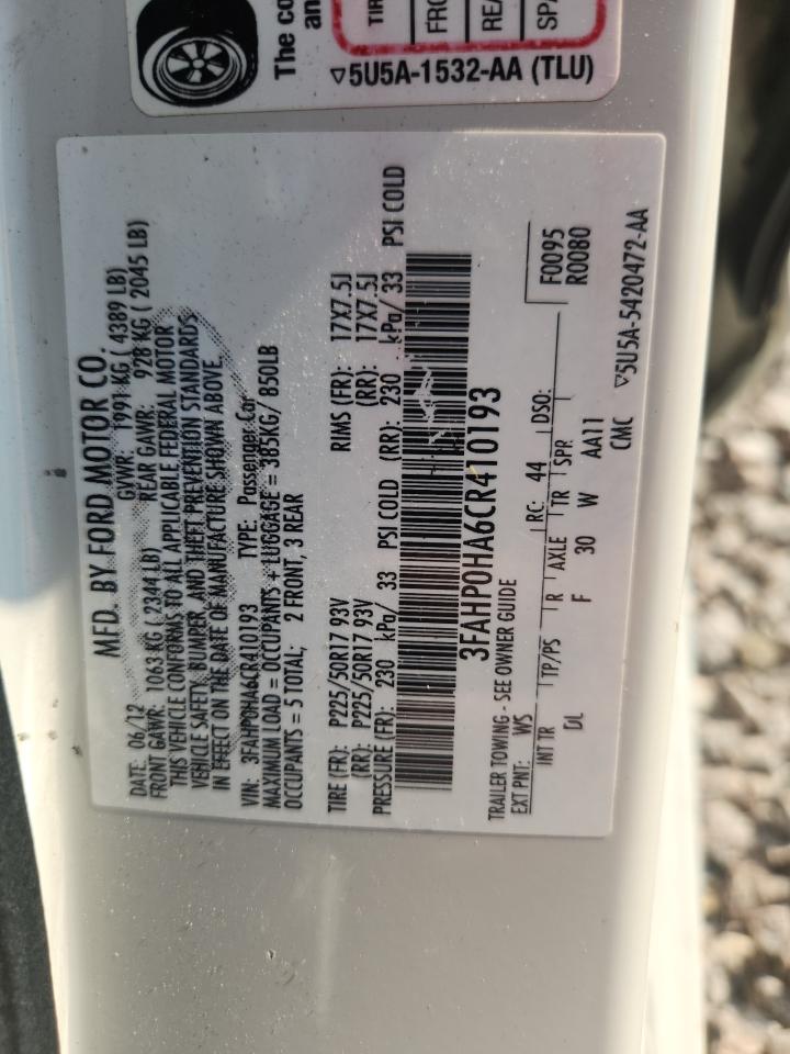 2012 Ford Fusion Se White vin: 3FAHP0HA6CR410193