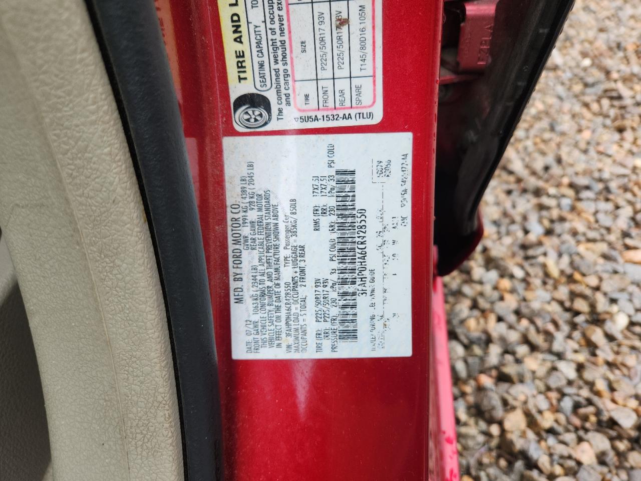 2012 Ford Fusion Se Red vin: 3FAHP0HA6CR428550
