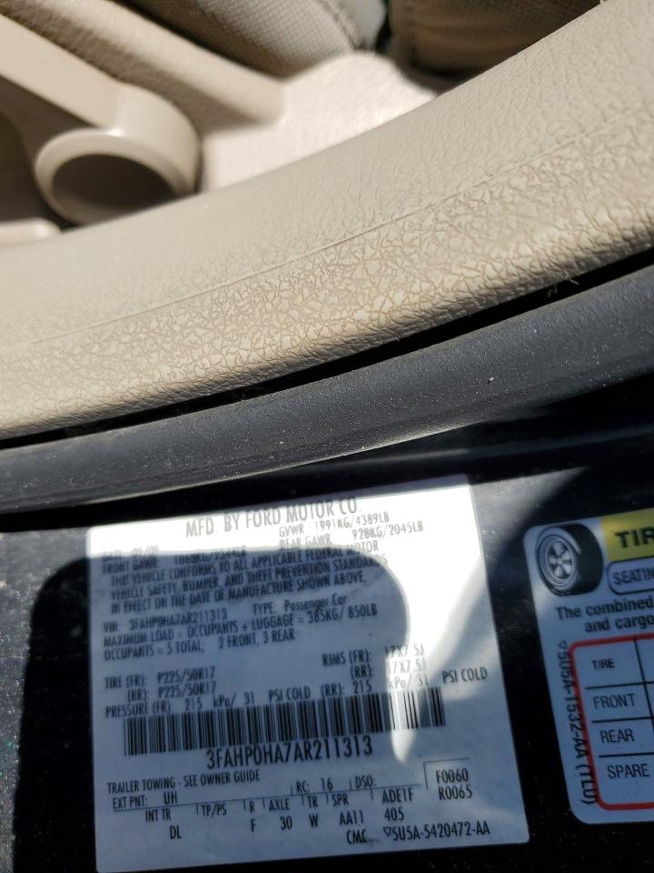 2010 Ford Fusion Se Black vin: 3FAHP0HA7AR211313