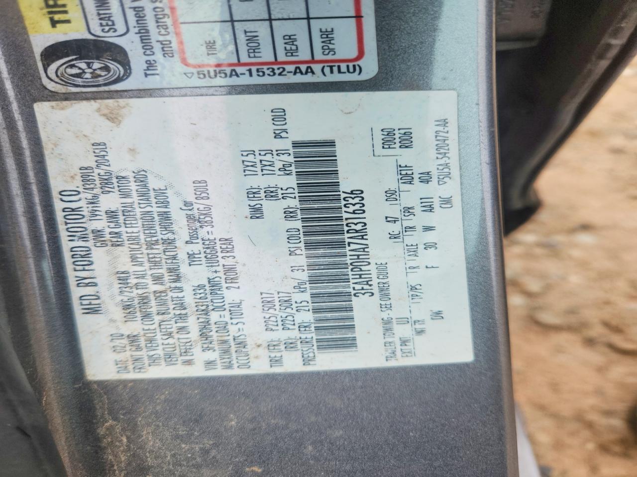 2010 Ford Fusion Se Gray vin: 3FAHP0HA7AR316336