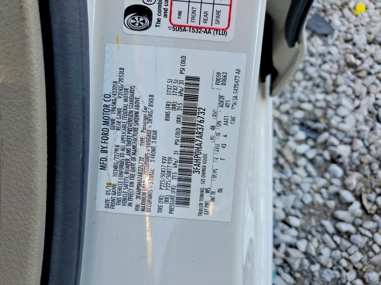 2010 Ford Fusion Se Белый vin: 3FAHP0HA7AR376732