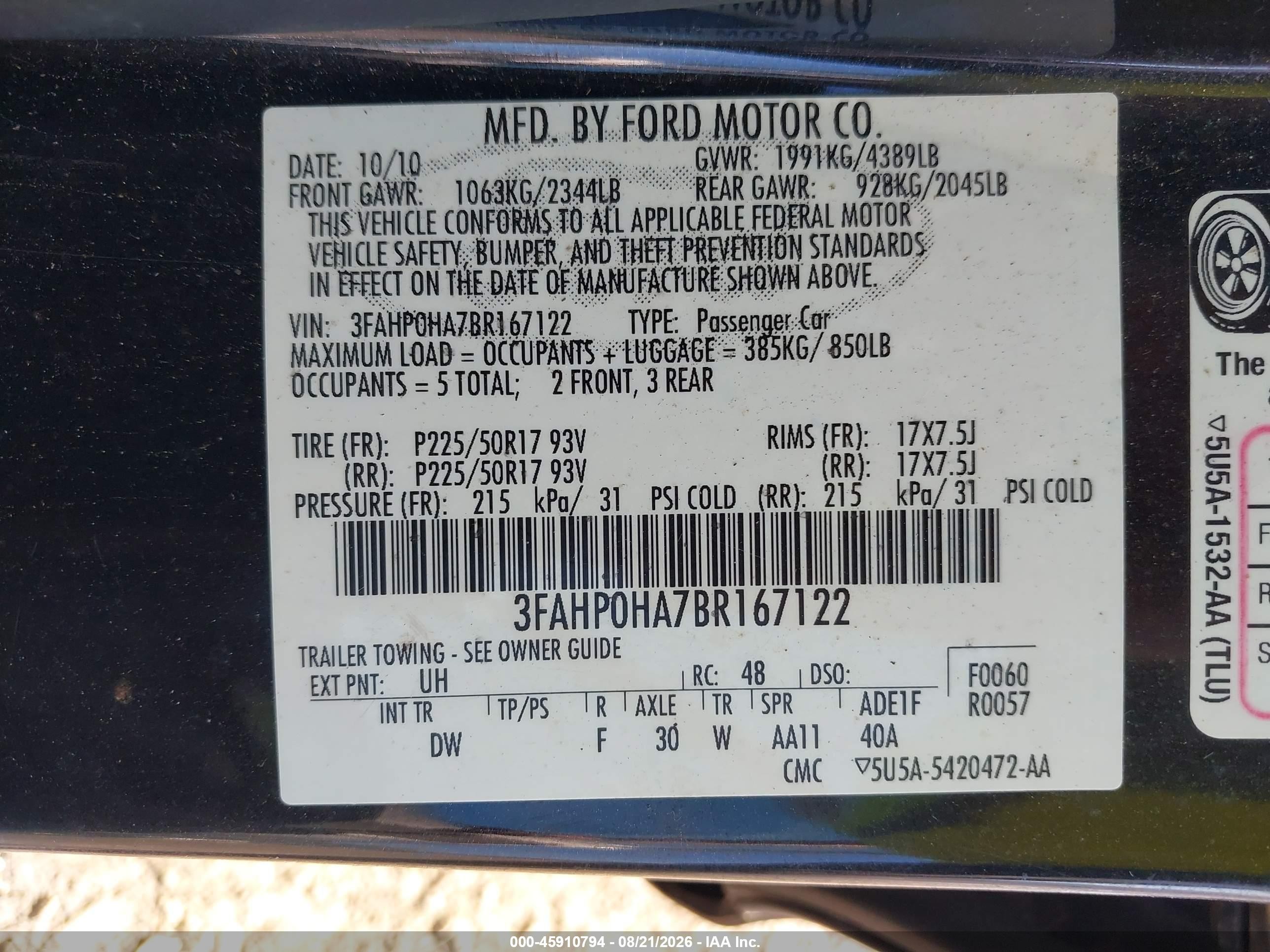 2011 Ford Fusion Se Black vin: 3FAHP0HA7BR167122