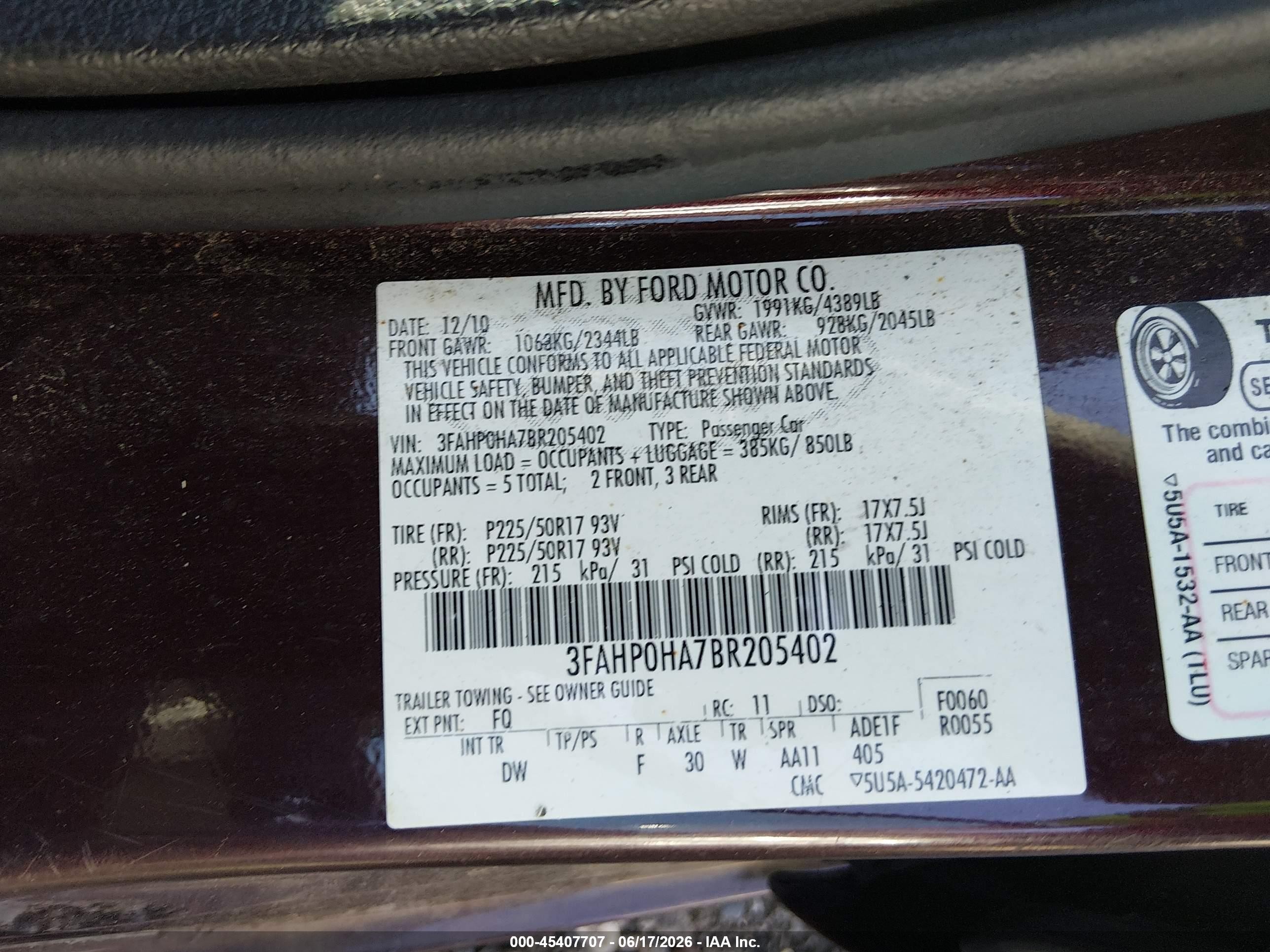 2011 Ford Fusion Se Maroon vin: 3FAHP0HA7BR205402