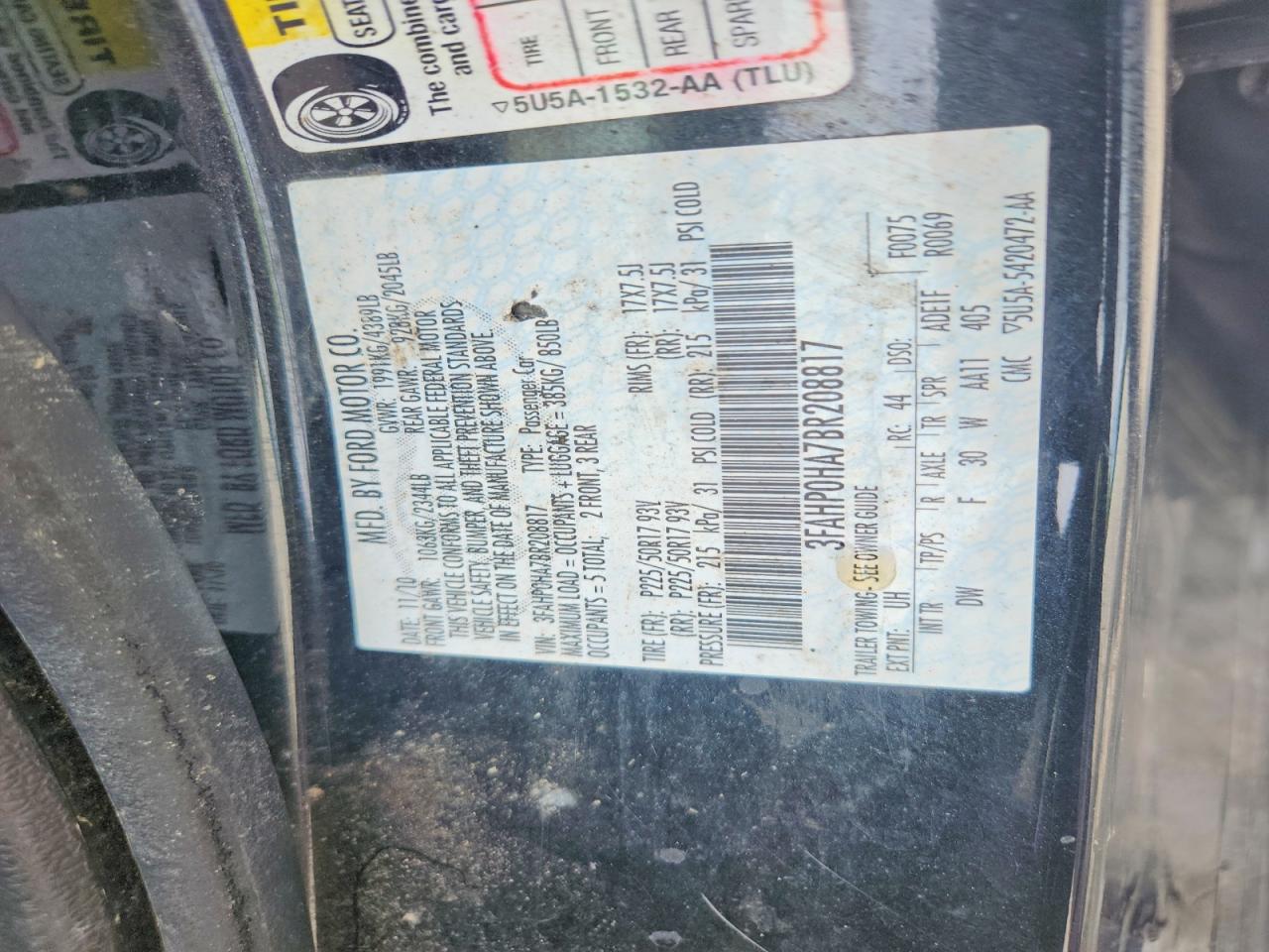 2011 Ford Fusion Se Черный vin: 3FAHP0HA7BR208817