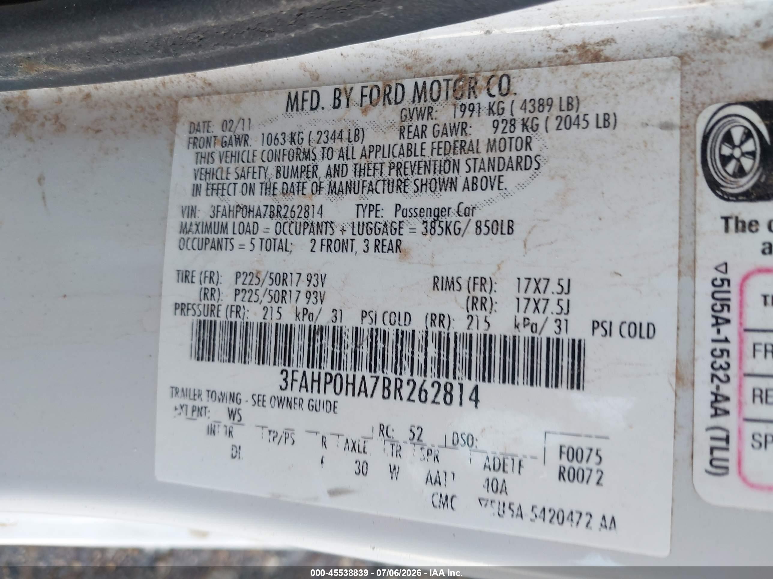 2011 Ford Fusion Se White vin: 3FAHP0HA7BR262814